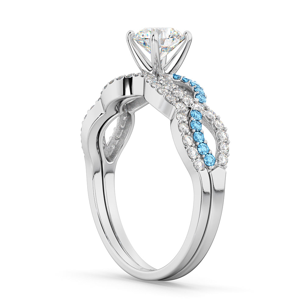Infinity Diamond & Blue Topaz Engagement Bridal Set in Platinum (0.34ct)