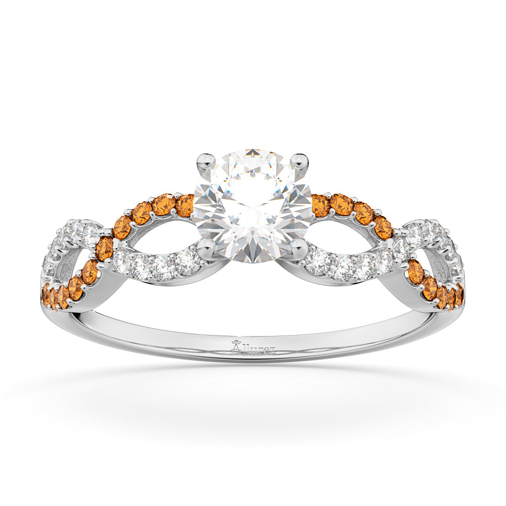 Infinity Diamond & Citrine Engagement Ring in 14k White Gold (0.21ct)