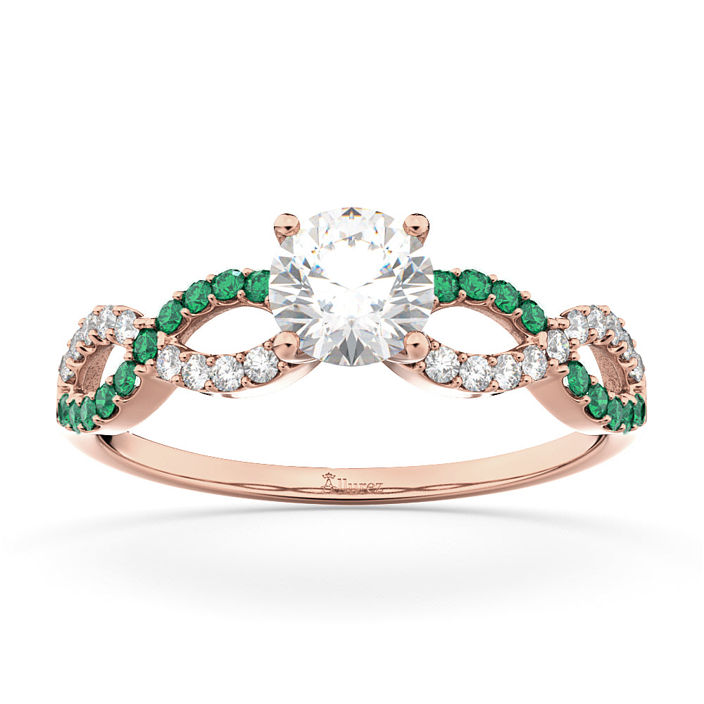 Infinity Diamond & Emerald Engagement Ring in 14k Rose Gold (0.21ct)