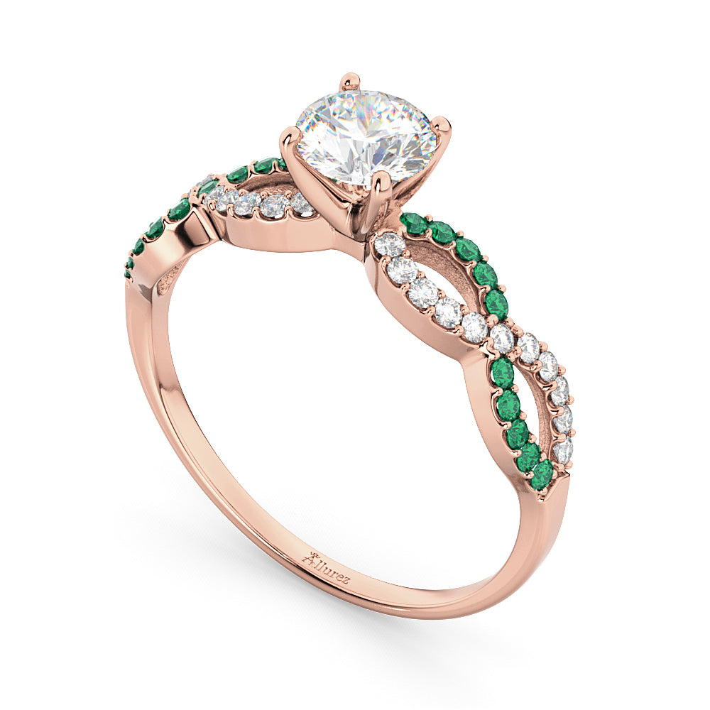Infinity Diamond & Emerald Engagement Ring in 14k Rose Gold (0.21ct)