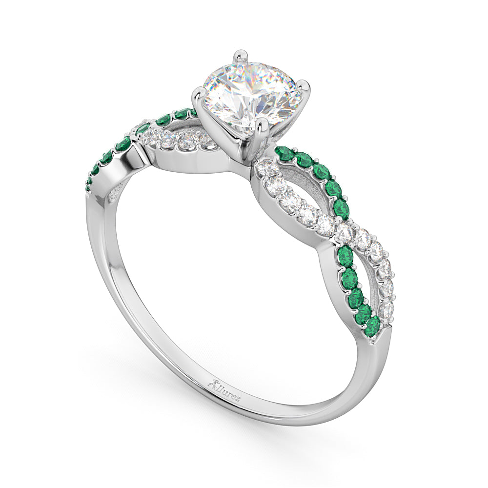 Infinity Diamond & Emerald Engagement Ring in 18k White Gold (0.21ct)