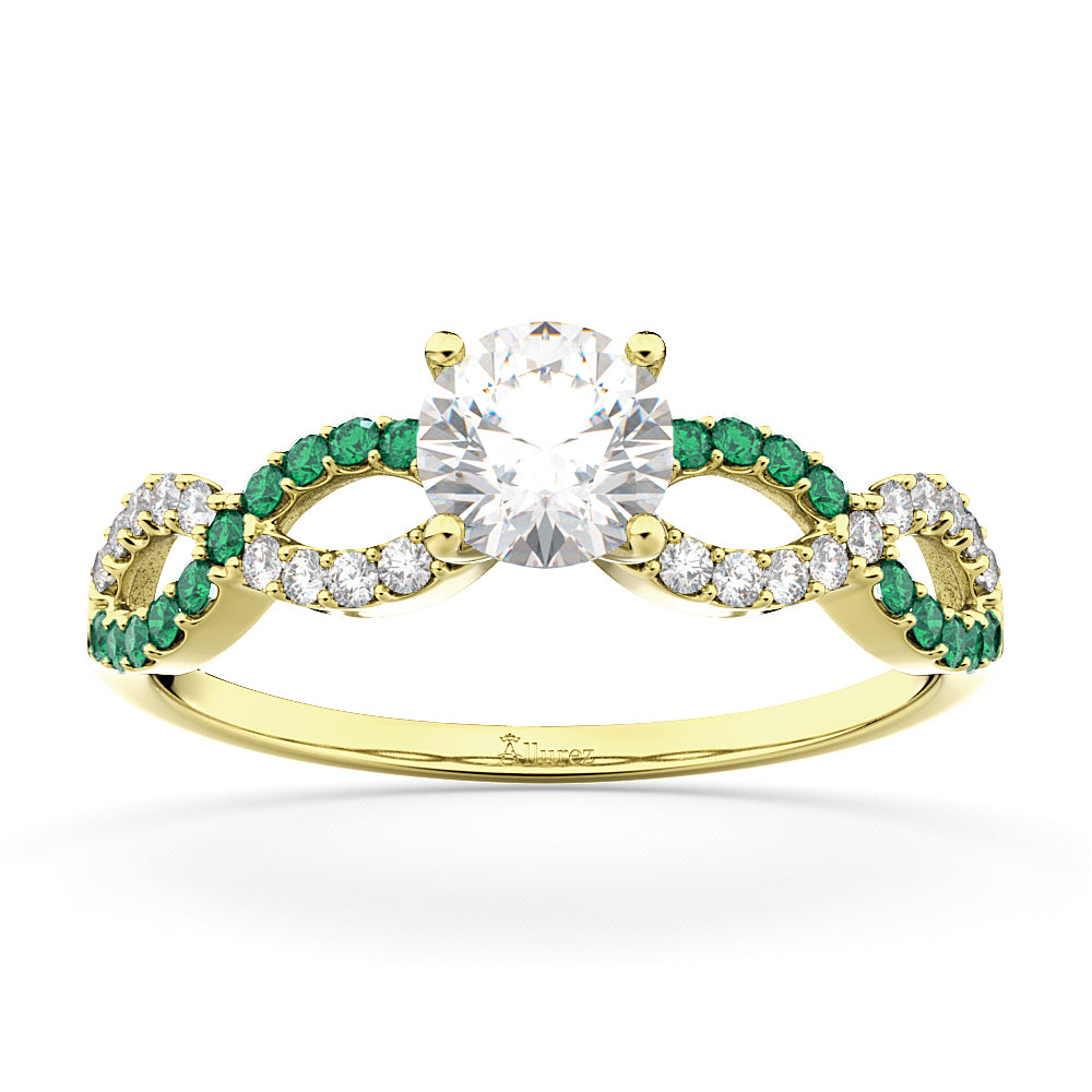 Infinity Diamond & Emerald Engagement Ring in 18k Yellow Gold (0.21ct)