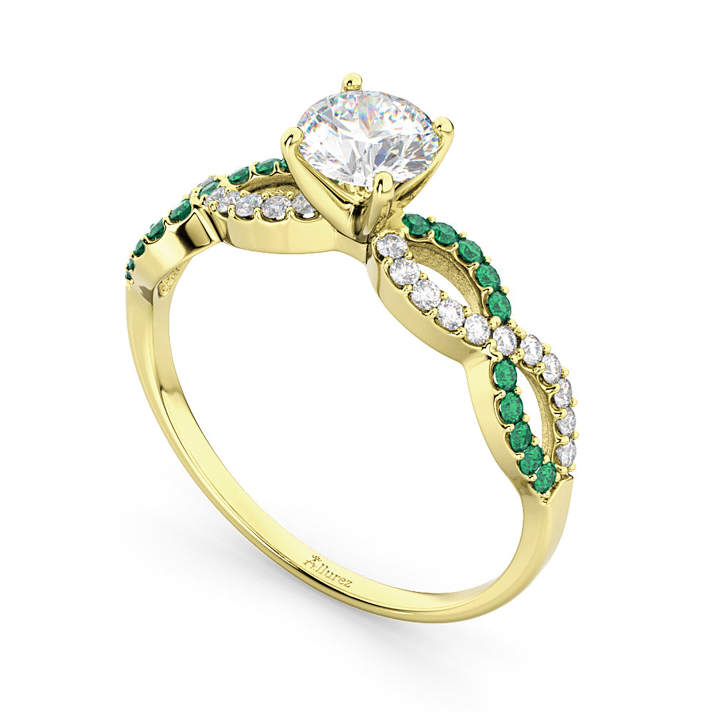 Infinity Diamond & Emerald Engagement Ring in 18k Yellow Gold (0.21ct)