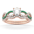 Infinity Diamond & Emerald Engagement Ring Set 14k Rose Gold 0.34ct