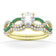 Infinity Diamond & Emerald Engagement Ring Set 14k Yellow Gold 0.34ct