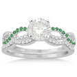 Infinity Diamond & Emerald Engagement Ring Set 18k White Gold 0.34ct