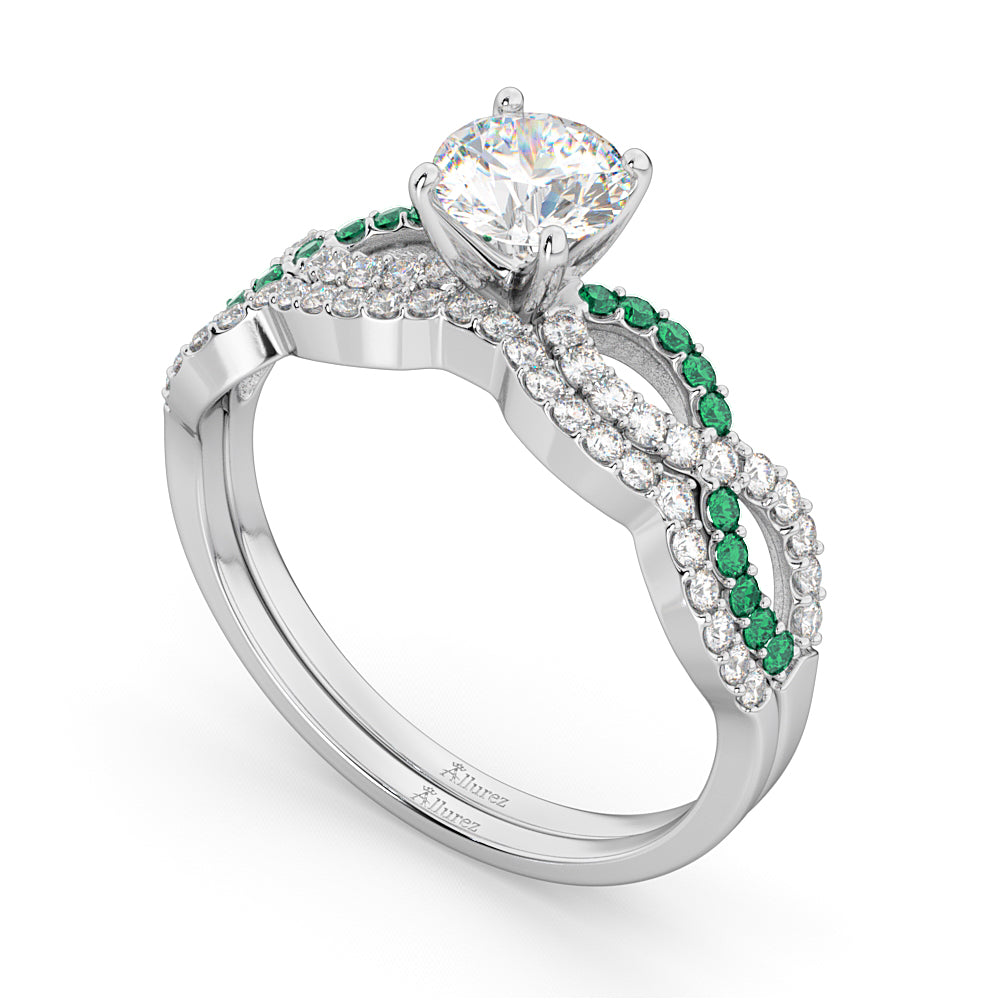 Infinity Diamond & Emerald Engagement Bridal Set Palladium (0.34ct)