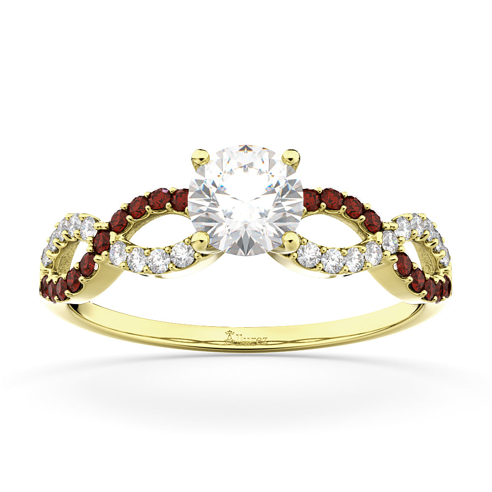 Infinity Diamond & Garnet Engagement Ring in 14k Yellow Gold (0.21ct)