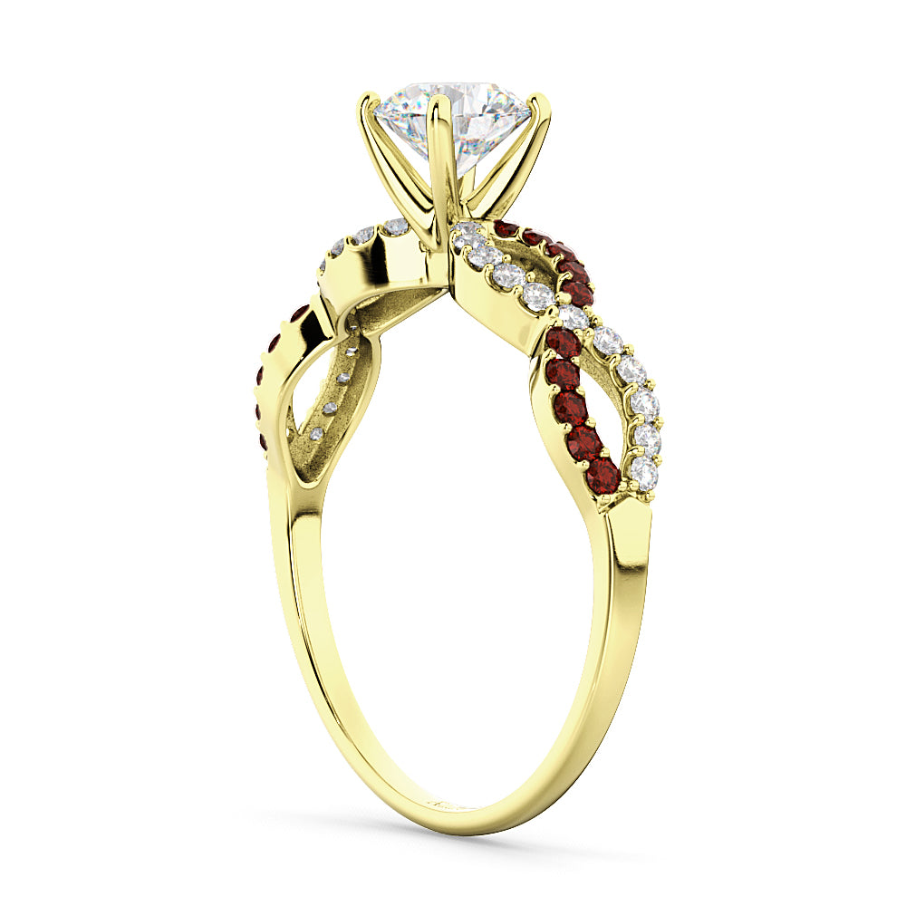 Infinity Diamond & Garnet Engagement Ring in 14k Yellow Gold (0.21ct)