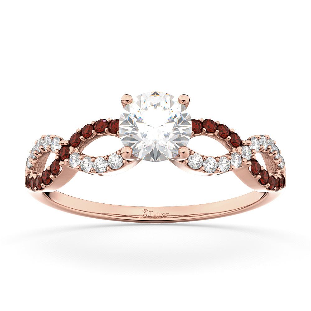 Infinity Diamond & Garnet Engagement Ring in 18k Rose Gold (0.21ct)