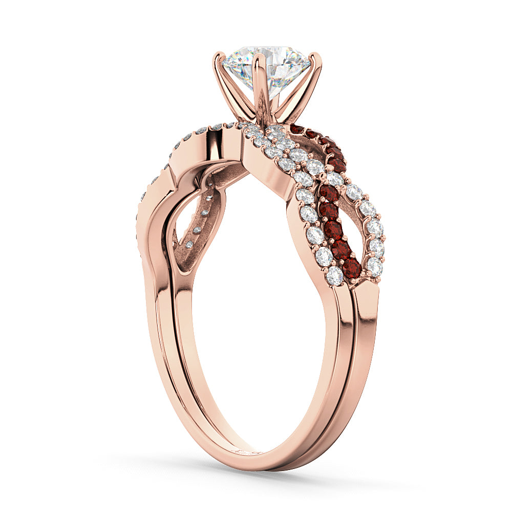 Infinity Diamond & Garnet Engagement Ring Set 14k Rose Gold 0.34ct
