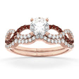 Infinity Diamond & Garnet Engagement Ring Set 18k Rose Gold 0.34ct