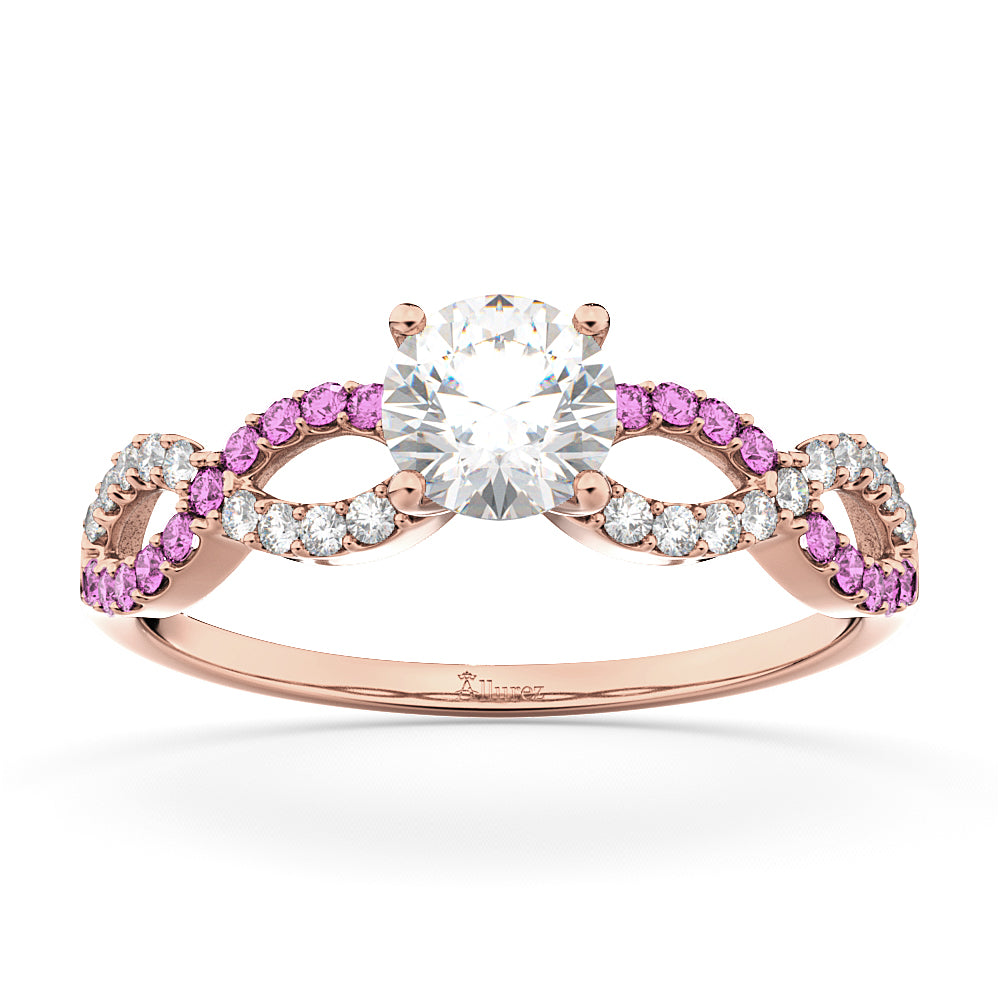 Infinity Diamond & Pink Sapphire Engagement Ring 14k Rose Gold 0.21ct