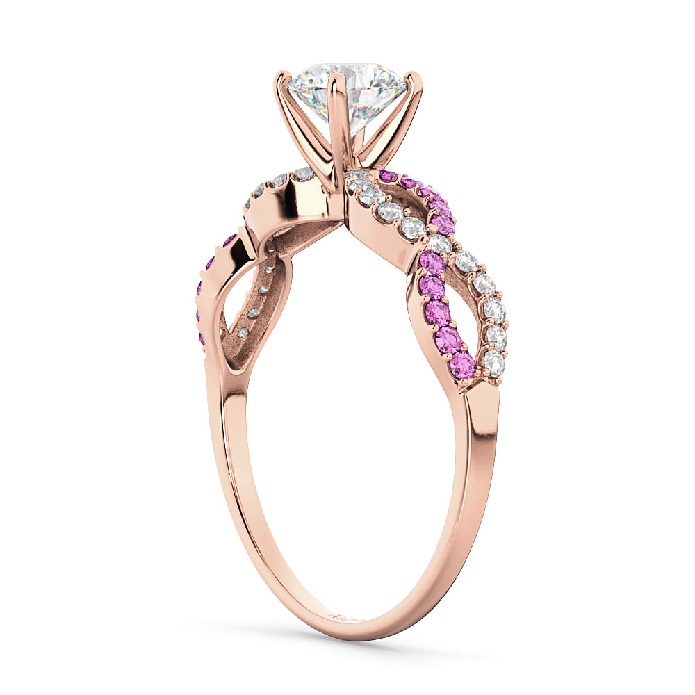 Infinity Diamond & Pink Sapphire Engagement Ring 14k Rose Gold 0.21ct
