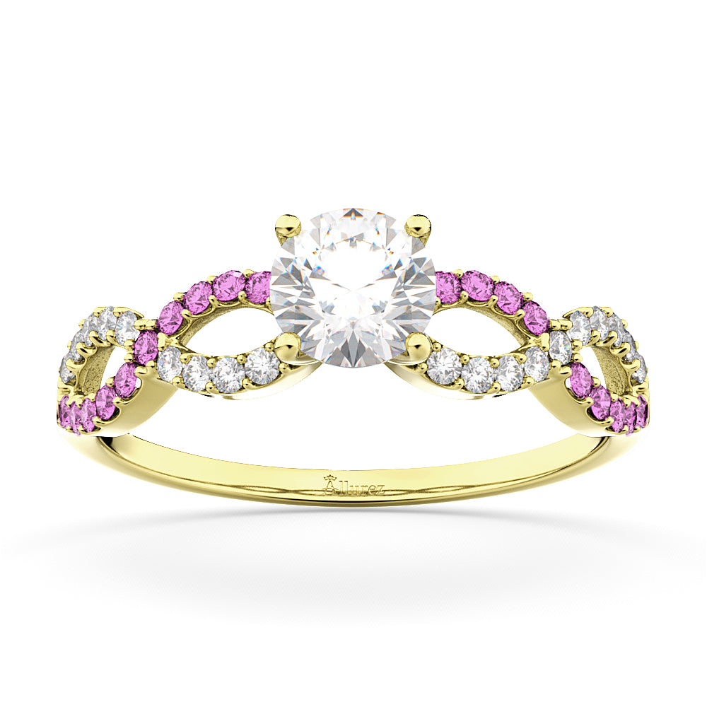 Infinity Diamond & Pink Sapphire Engagement Ring 14K Yellow Gold 0.21ct