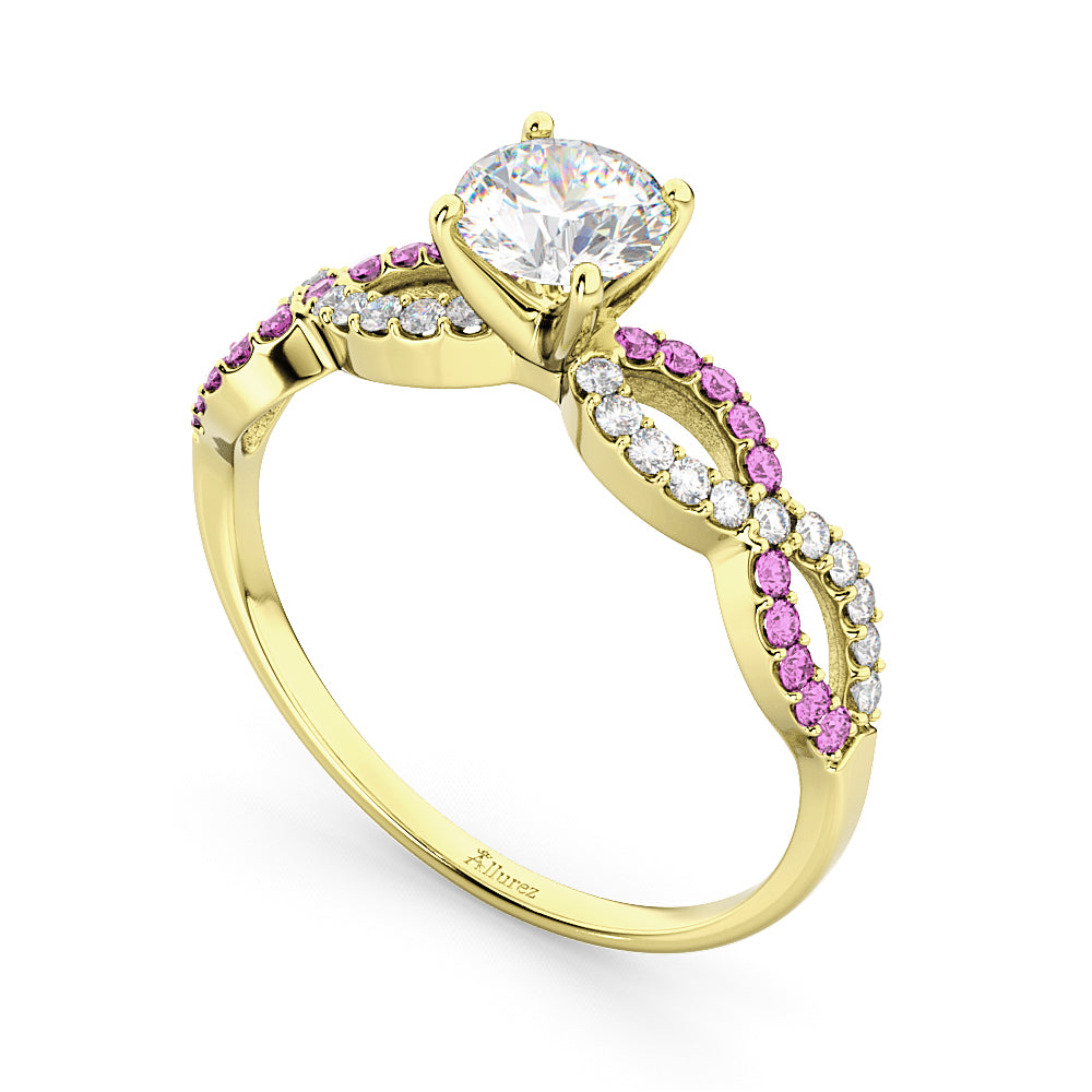 Infinity Diamond & Pink Sapphire Engagement Ring 18K Yellow Gold 0.21ct