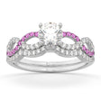 Infinity Diamond & Pink Sapphire Bridal Set 14K White Gold 0.34ct