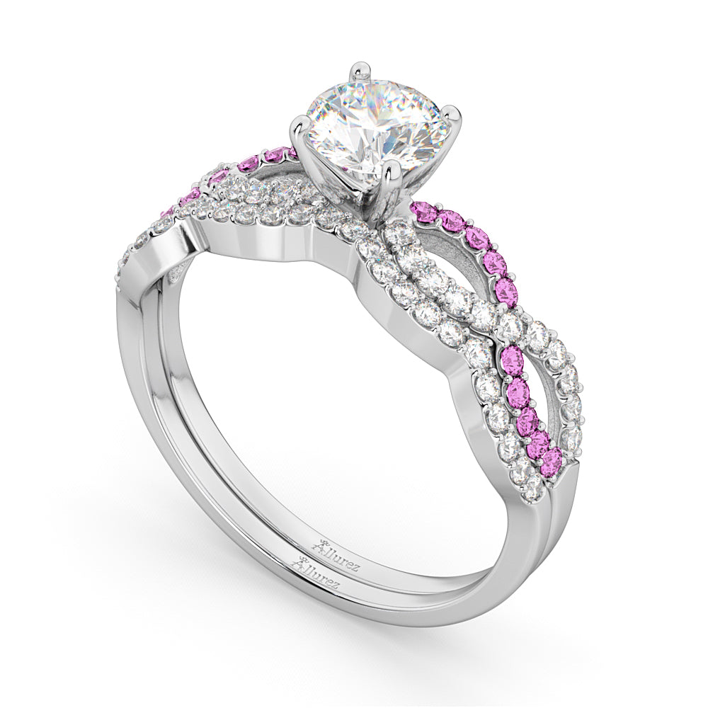 Infinity Diamond & Pink Sapphire Bridal Set 14K White Gold 0.34ct