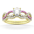 Infinity Diamond & Pink Sapphire Bridal Set in 14K Yellow Gold 0.34ct