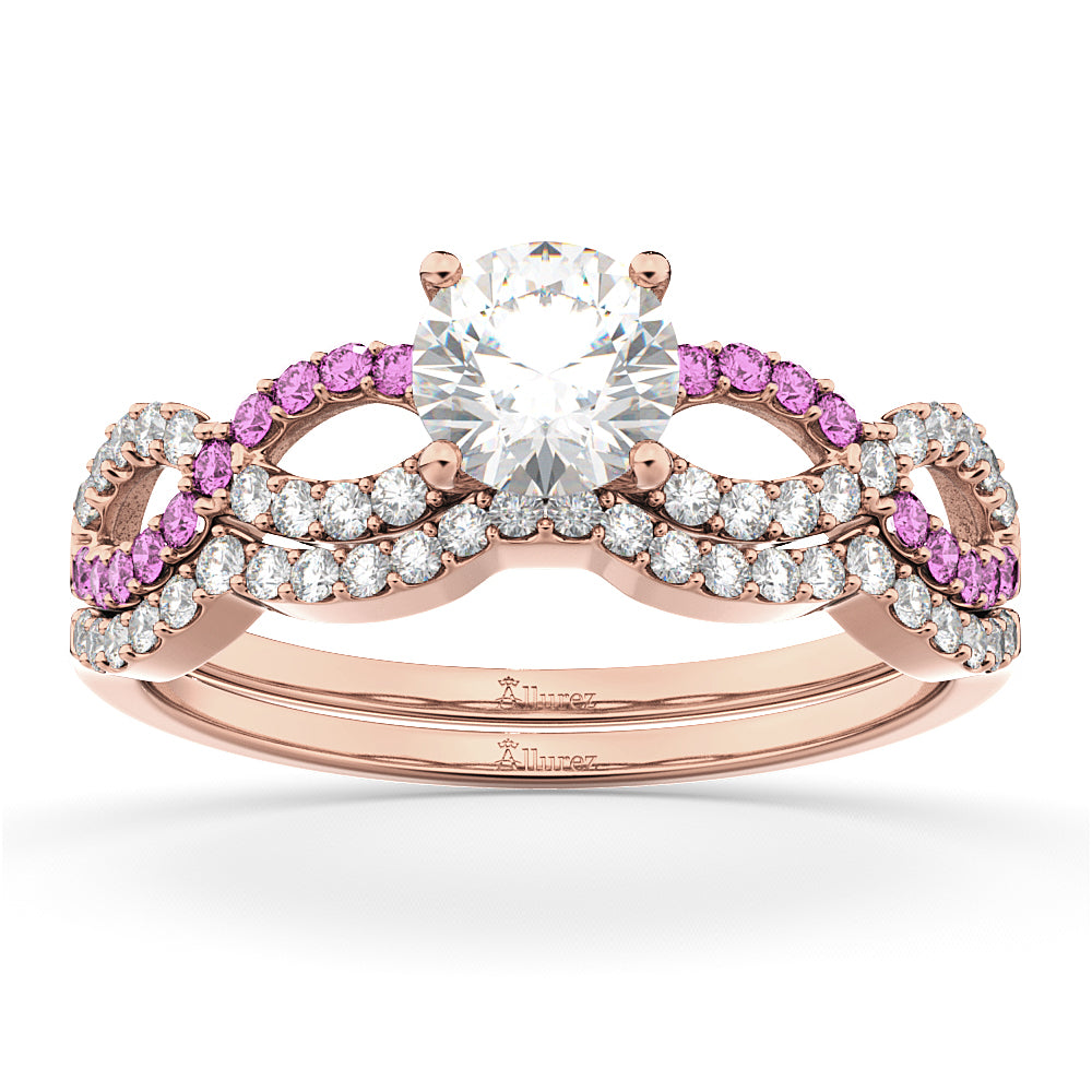 Infinity Diamond & Pink Sapphire Bridal Set in 18k Rose Gold 0.34ct