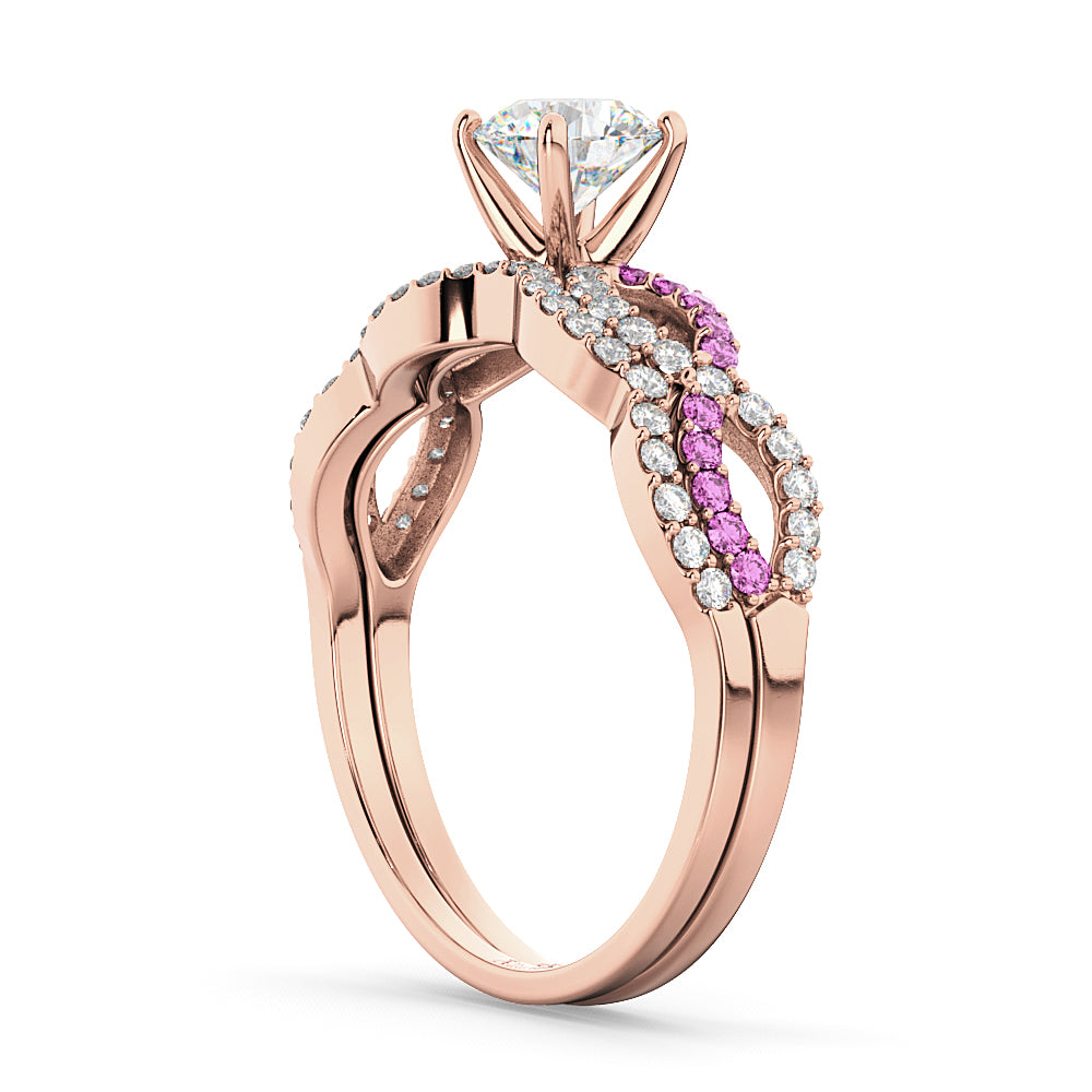 Infinity Diamond & Pink Sapphire Bridal Set in 18k Rose Gold 0.34ct