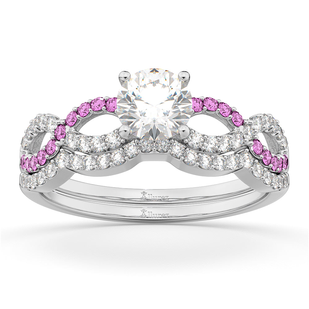 Infinity Diamond & Pink Sapphire Bridal Set in 18K White Gold 0.34ct