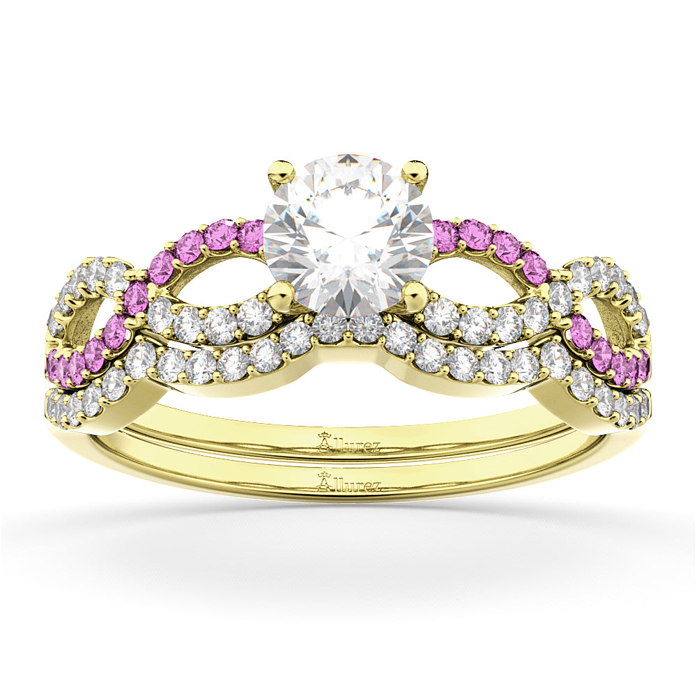 Infinity Diamond & Pink Sapphire Bridal Set in 18K Yellow Gold 0.34ct