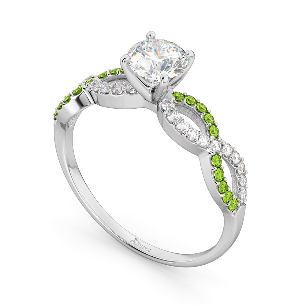Infinity Diamond & Peridot Engagement Ring in 14k White Gold (0.21ct)
