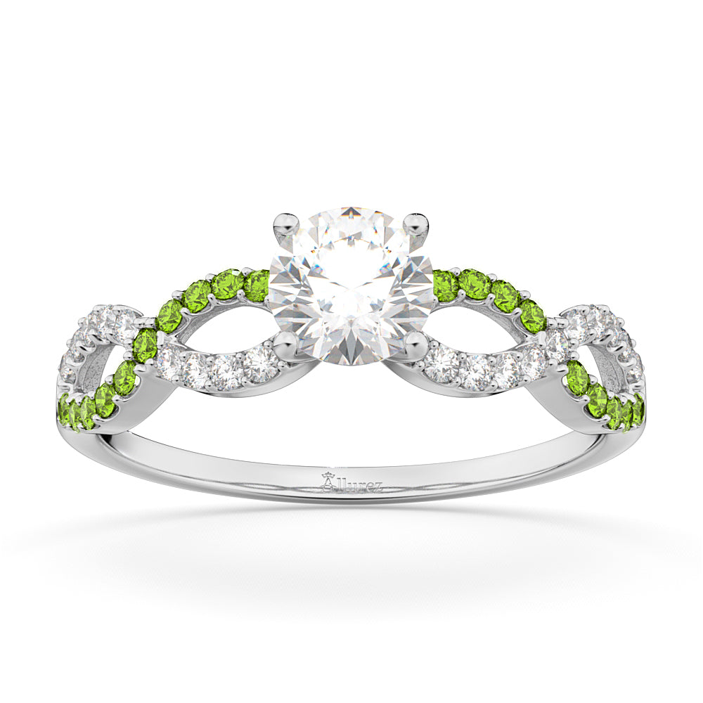 Infinity Diamond & Peridot Engagement Ring in 14k White Gold (0.21ct)