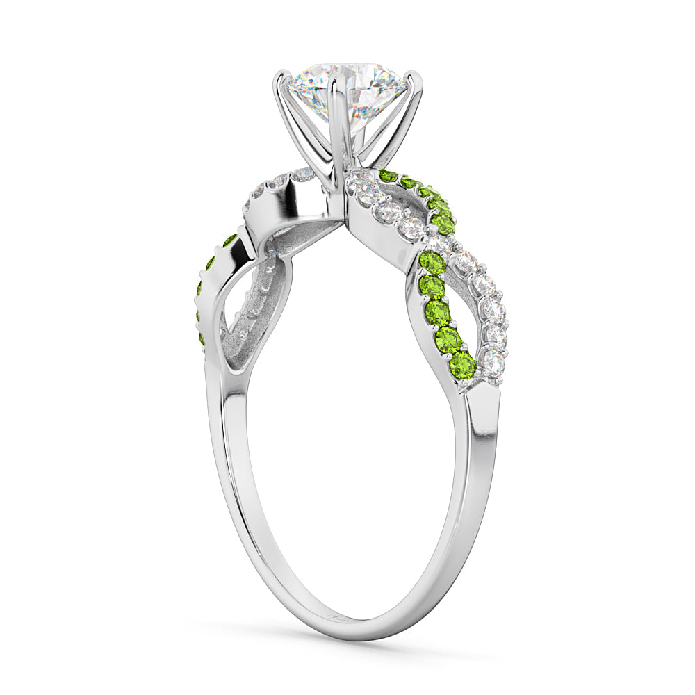 Infinity Diamond & Peridot Gemstone Engagement Ring Platinum (0.21ct)