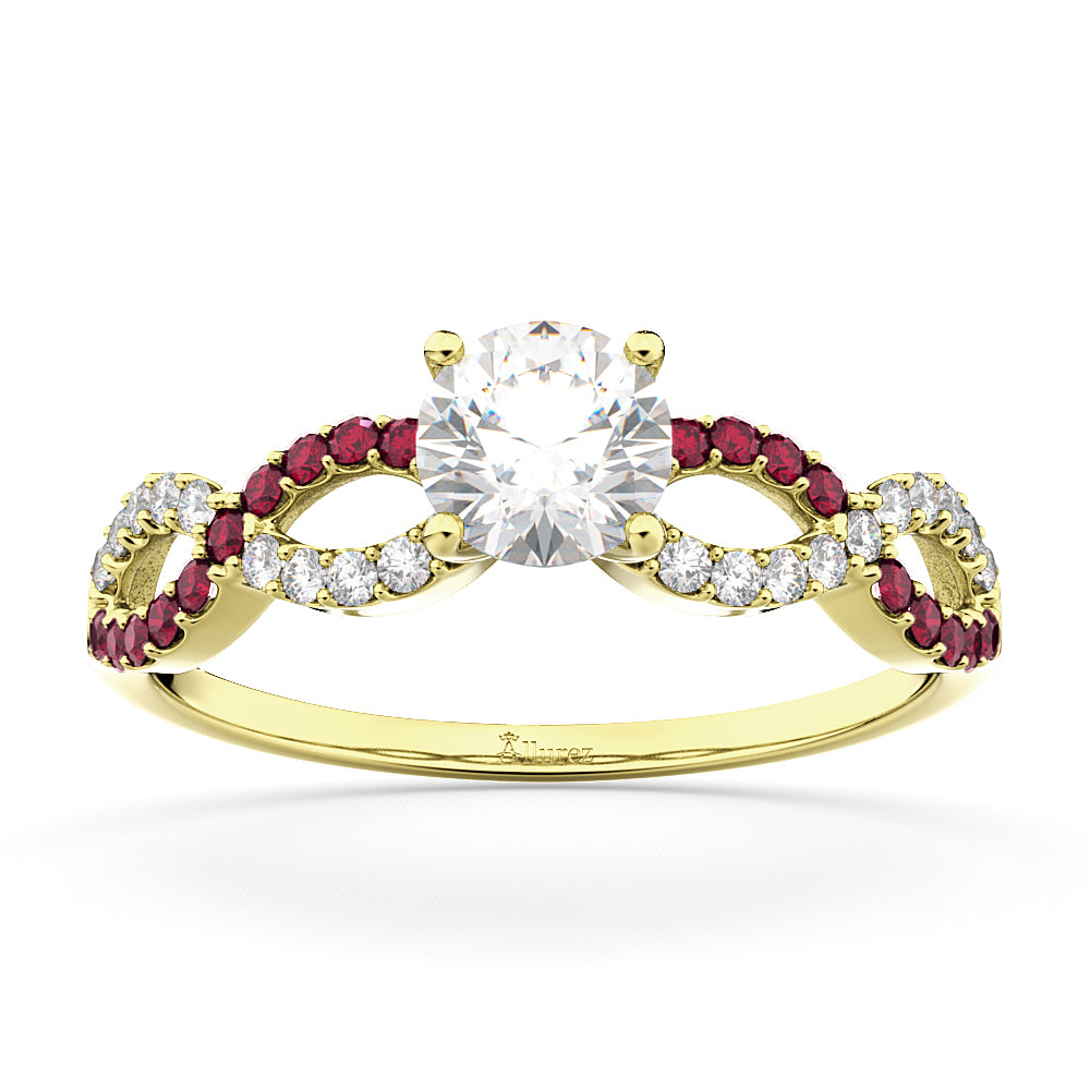 Infinity Diamond & Ruby Gemstone Engagement Ring 18K Yellow Gold 0.21ct
