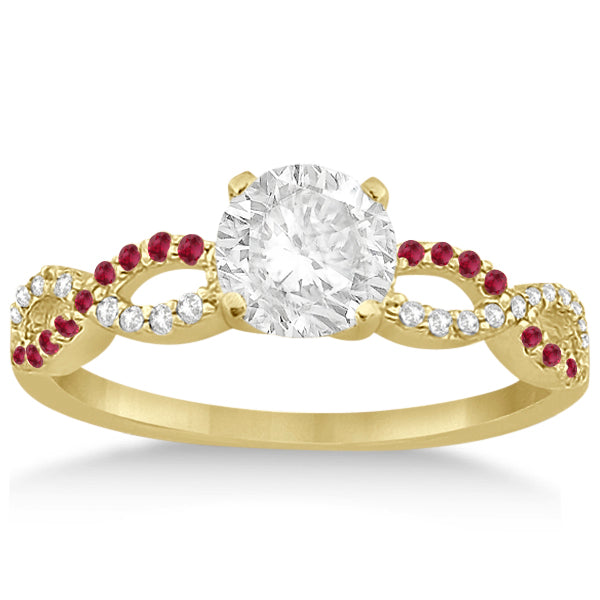 Infinity Diamond & Ruby Engagement Ring Set 14K Yellow Gold 0.34ct