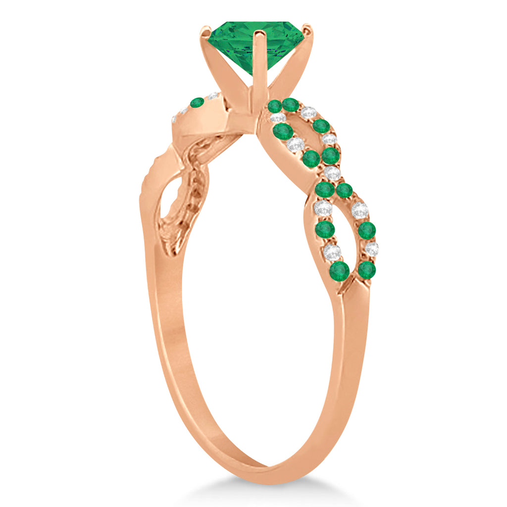 Emerald & Diamond Infinity Style Bridal Set 14k Rose Gold 1.25ct