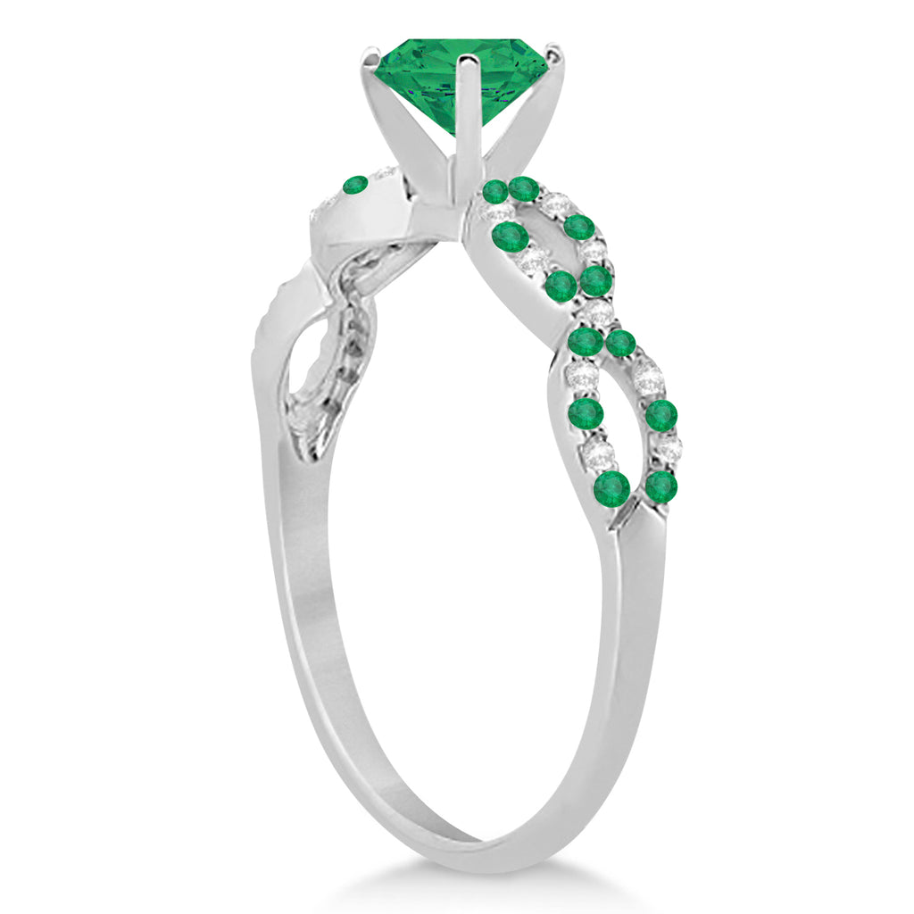 Emerald & Diamond Infinity Style Bridal Set 14k White Gold 1.25ct