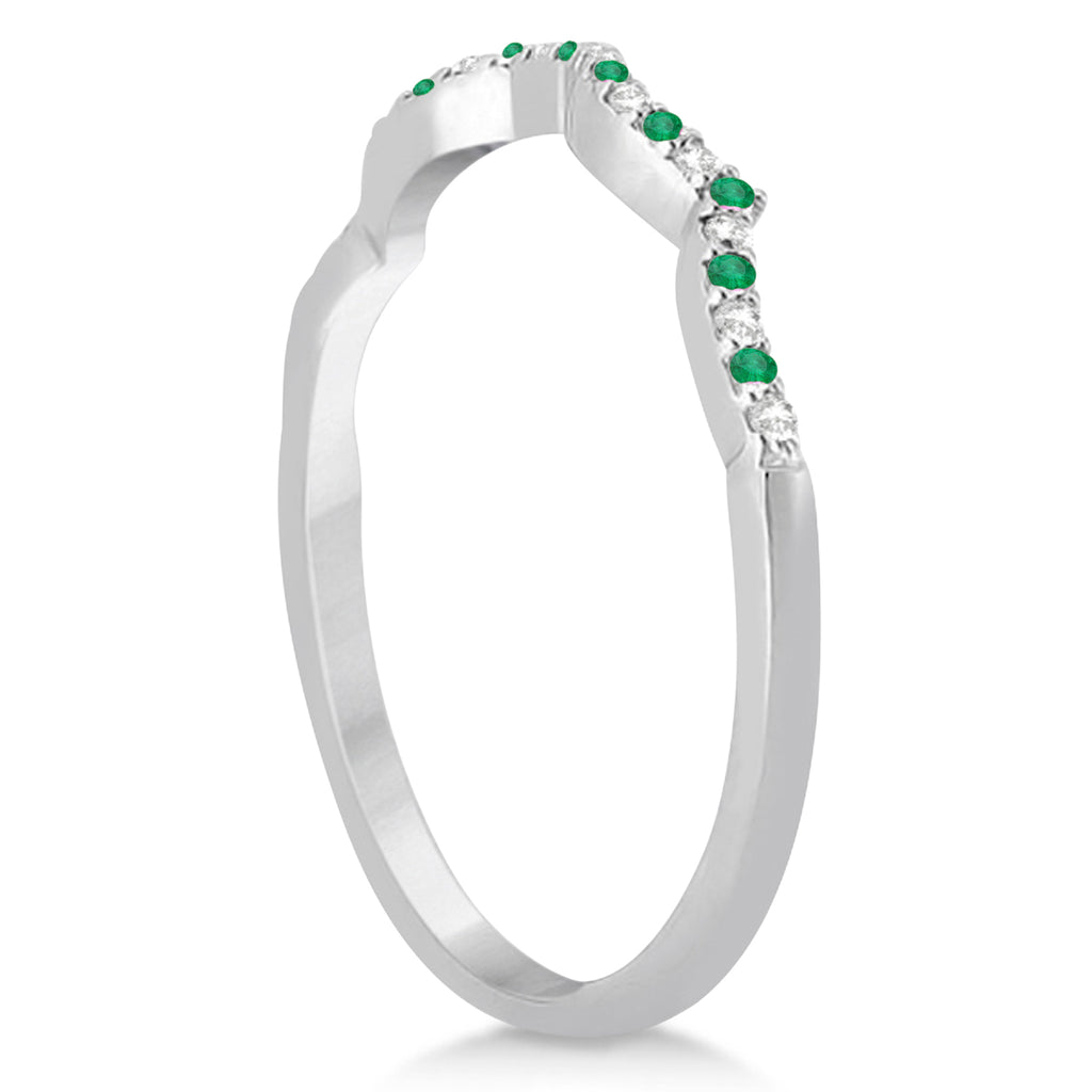 Diamond & Emerald Infinity Style Bridal Set 14k White Gold 2.34ct