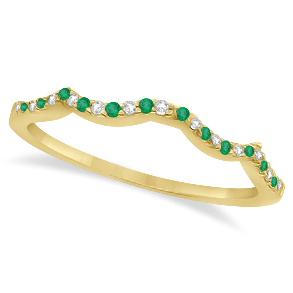 Infinity Style Emerald & Diamond Bridal Set 14k Yellow Gold 0.85ct