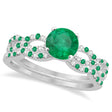 Diamond & Emerald Infinity Style Bridal Set Palladium 2.34ct
