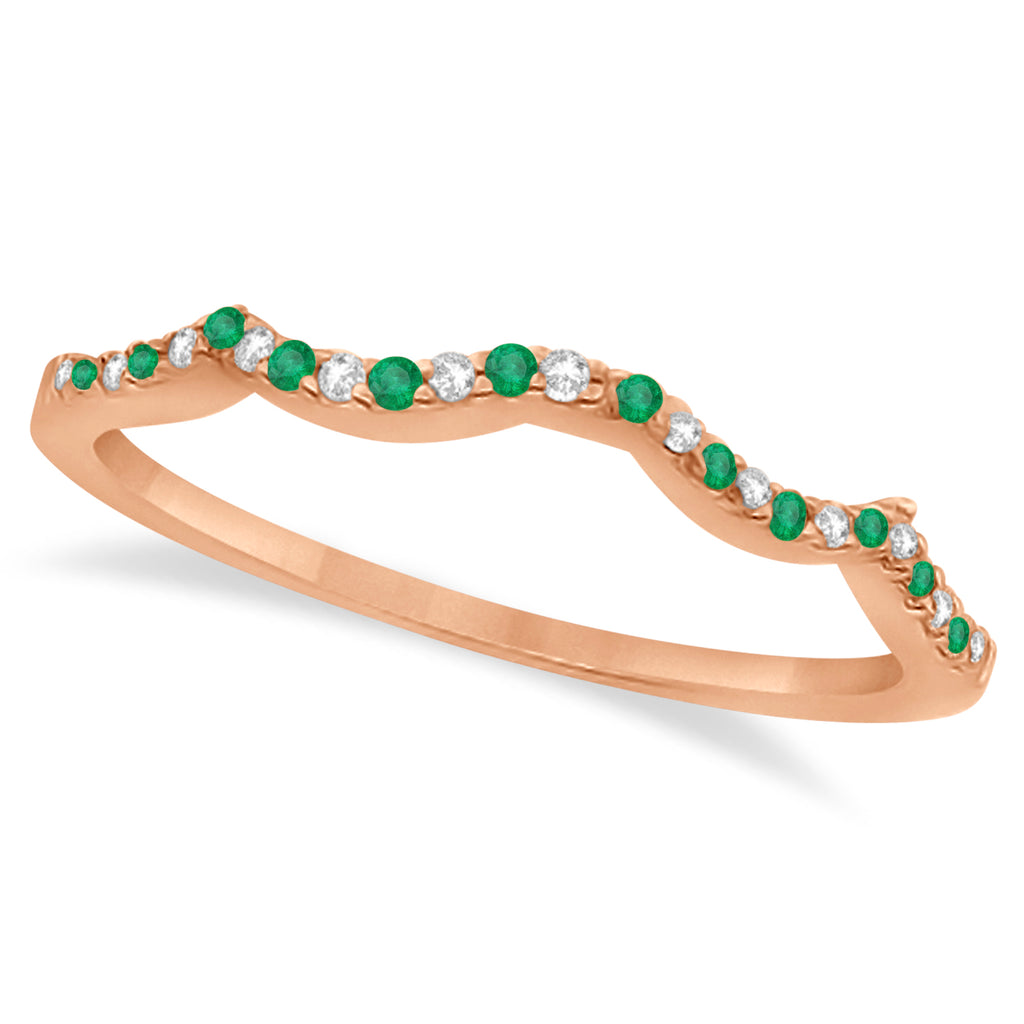 Diamond & Emerald Contour Wedding Band 18k Rose Gold 0.24ct
