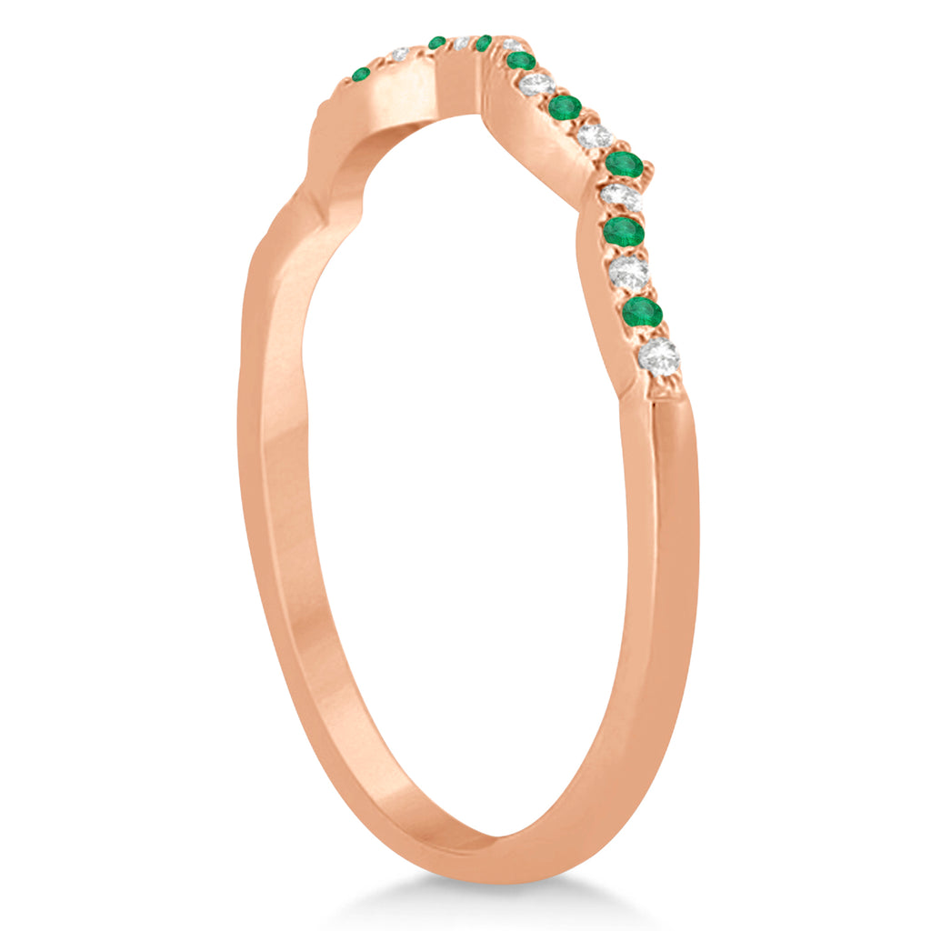 Diamond & Emerald Contour Wedding Band 18k Rose Gold 0.24ct