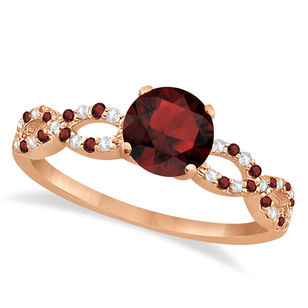 Infinity Style Garnet & Diamond Bridal Set 14k Rose Gold 1.29ct