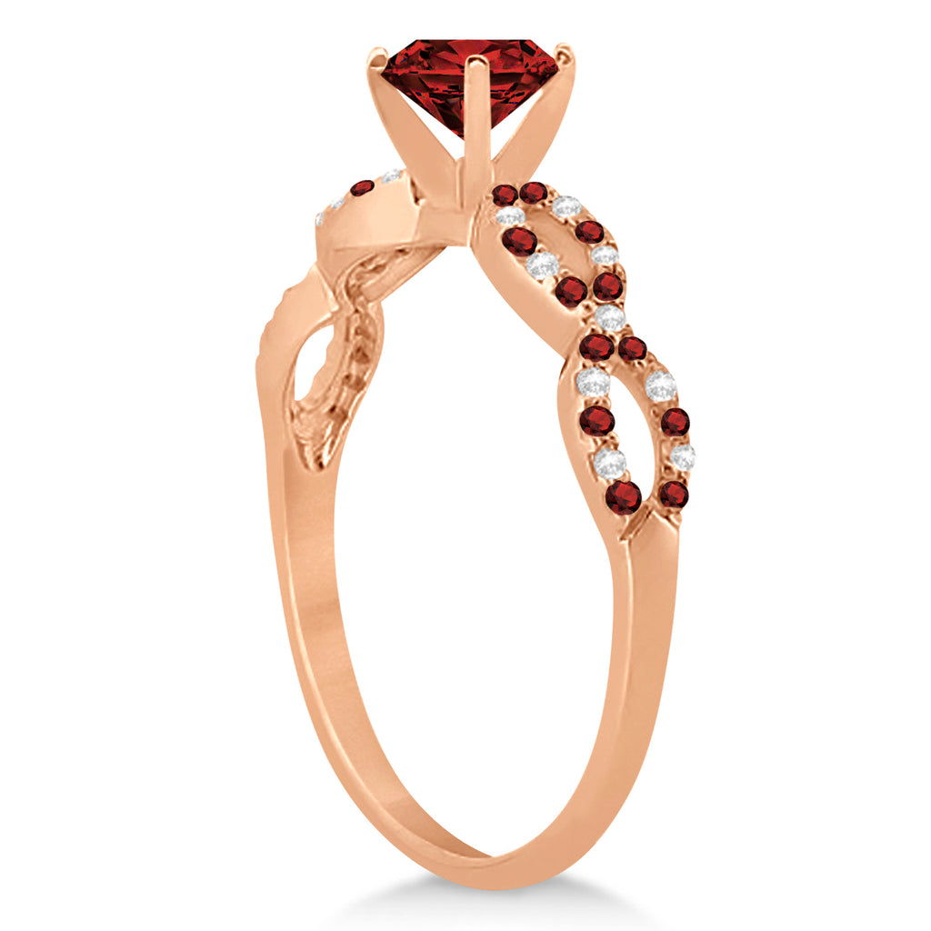 Infinity Style Garnet & Diamond Bridal Set 14k Rose Gold 1.29ct