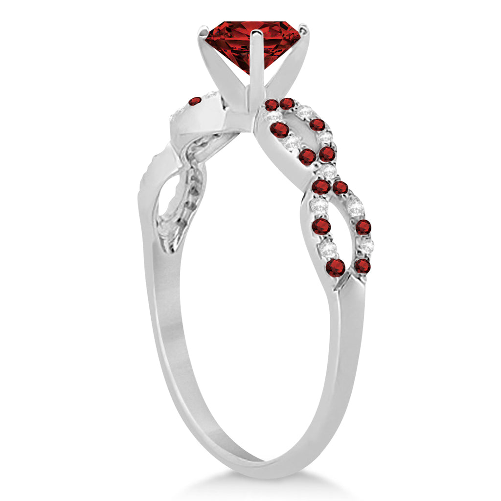 Garnet & Diamond Infinity Style Bridal Set 14k White Gold 1.69ct