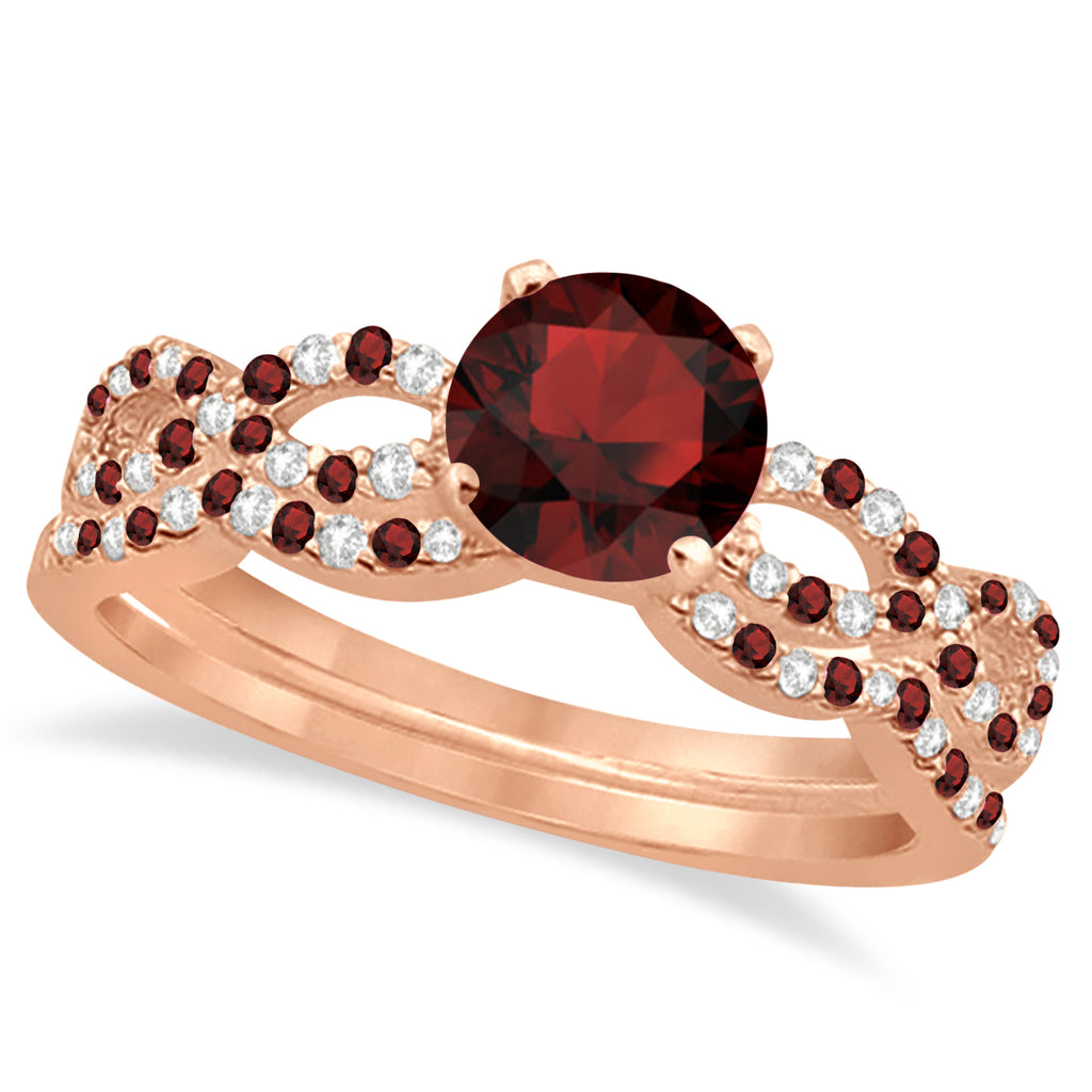 Diamond & Garnet Infinity Style Bridal Set 18k Rose Gold 2.24ct