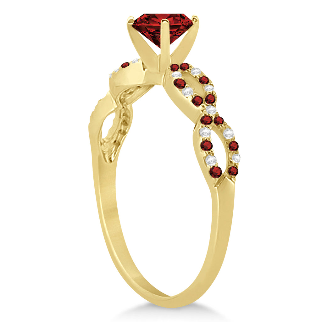 Infinity Style Garnet & Diamond Bridal Set 18k Yellow Gold 1.29ct