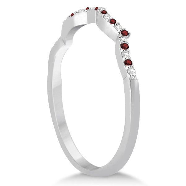 Diamond & Garnet Contour Wedding Band 14K White Gold 0.24ct