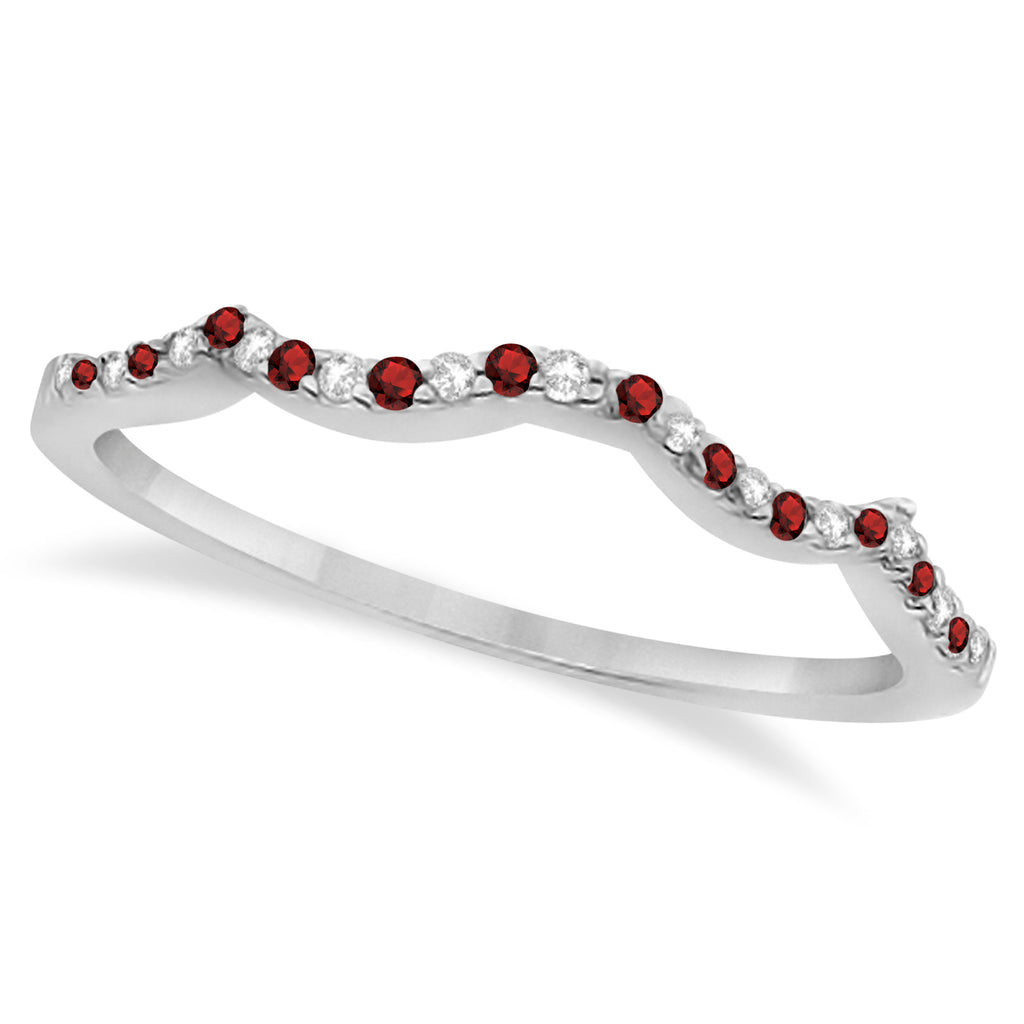 Diamond & Garnet Contour Wedding Band 18k White Gold 0.24ct
