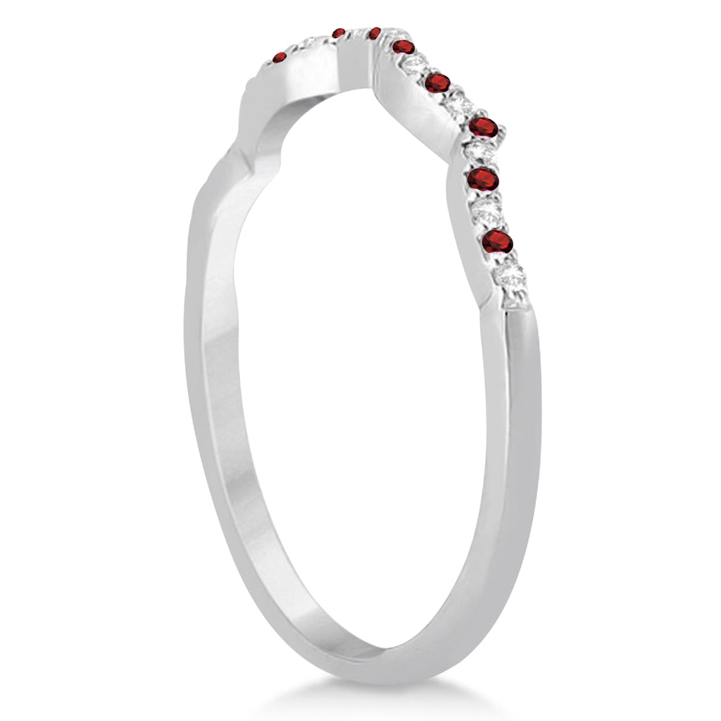Diamond & Garnet Contour Wedding Band Palladium 0.24ct