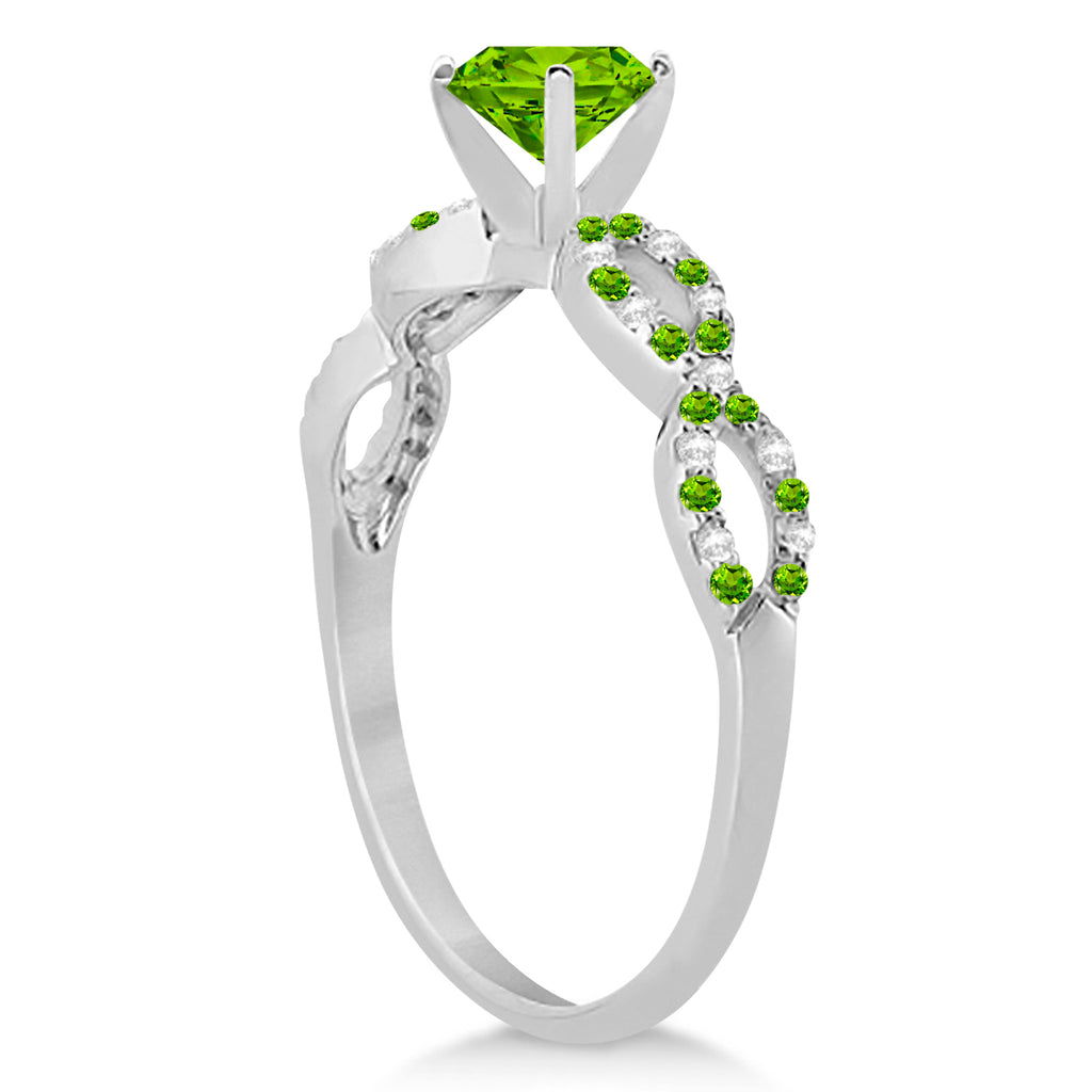 Infinity Diamond & Peridot Engagement Ring 18k White Gold 0.71ct