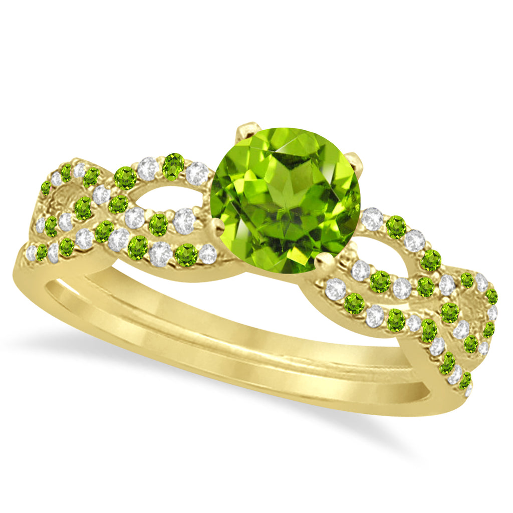 Diamond & Peridot Infinity Style Bridal Set 14k Yellow Gold 1.89ct