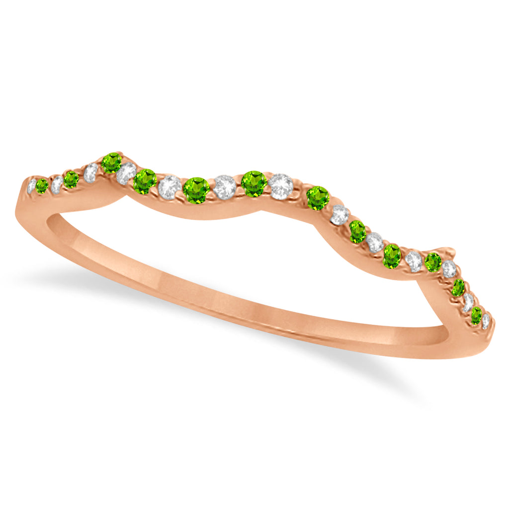 Diamond & Peridot Contour Wedding Band 14K Rose Gold 0.24ct